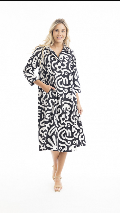 Poplin print loose dress