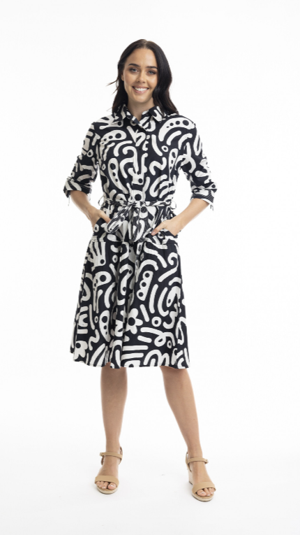 Poplin print tie dress