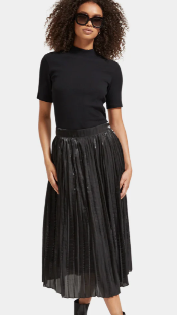 Pleated High Rise Maxi Skirt