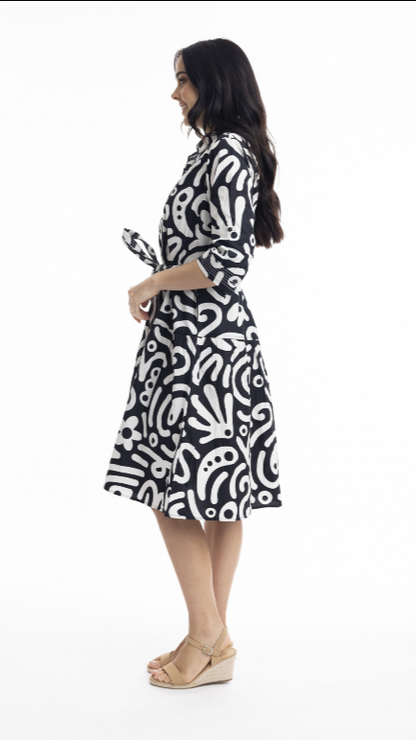 Poplin print tie dress