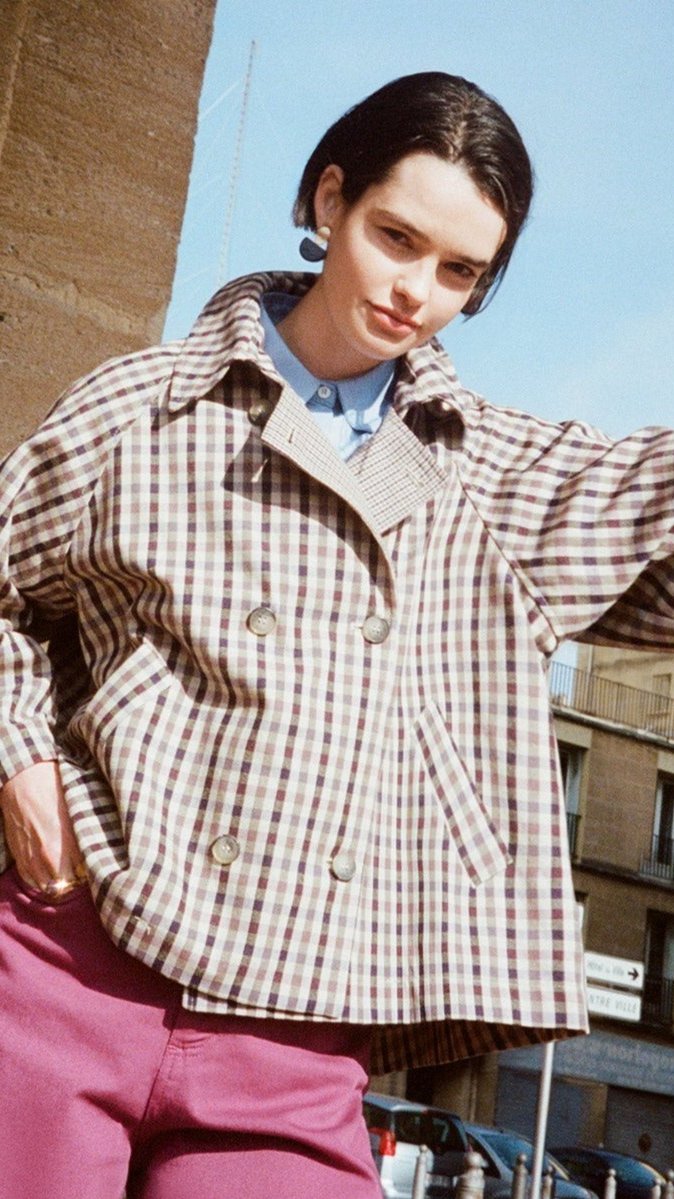 Oversized Double Breasted Check Jacket