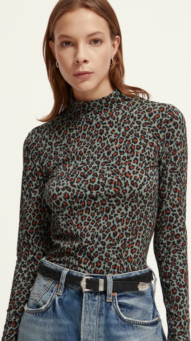 Printed L/S Mockneck Top